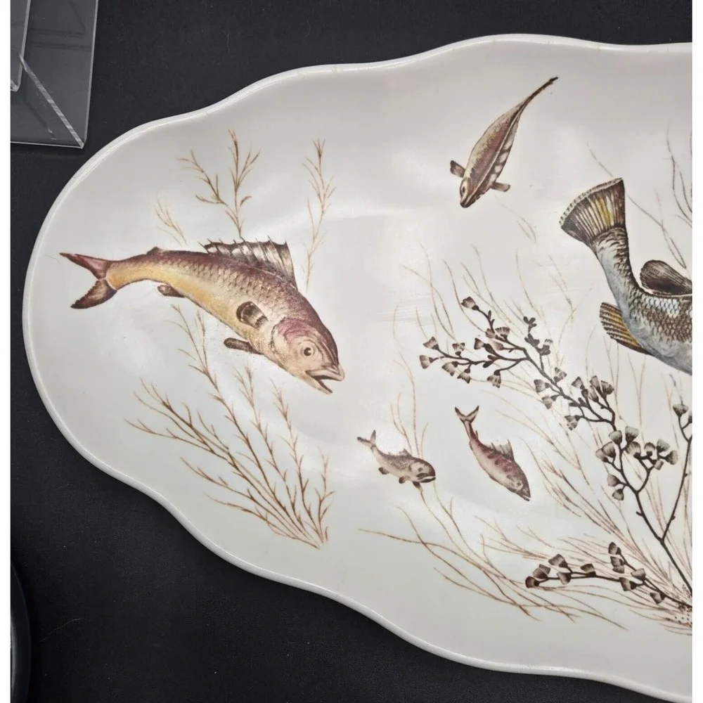 Fish Platter Montage of the Lake River Trout Crawfish Bass‎ Waverly Melamine